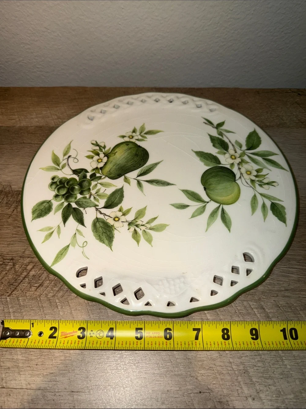 Pietro Brunelli White Porcelain Serving Plate with Green Fruit Motif